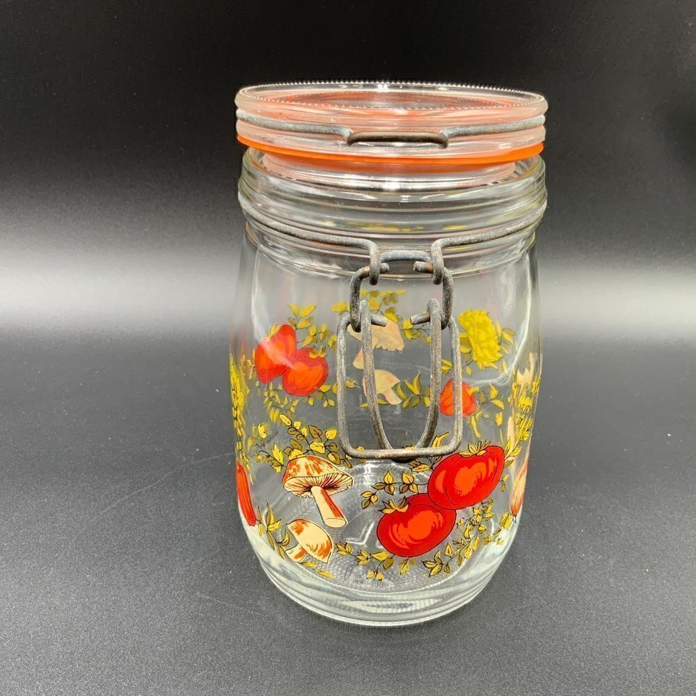 Vintage Glass Jar Canister Storage Vegetables Peppers Mushrooms Arc France 1.5L